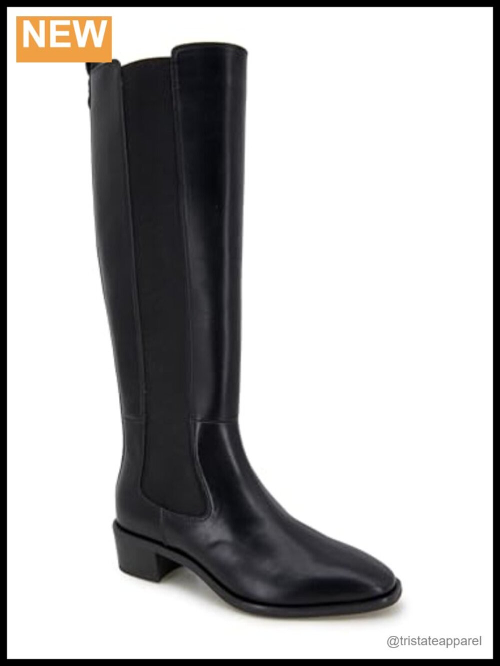 Knee-High Equestrian Boots Faux Leather Block Heel Pull-On